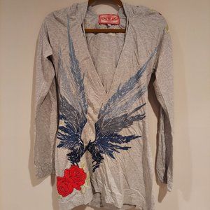 JWLA Grey Hooded Print top